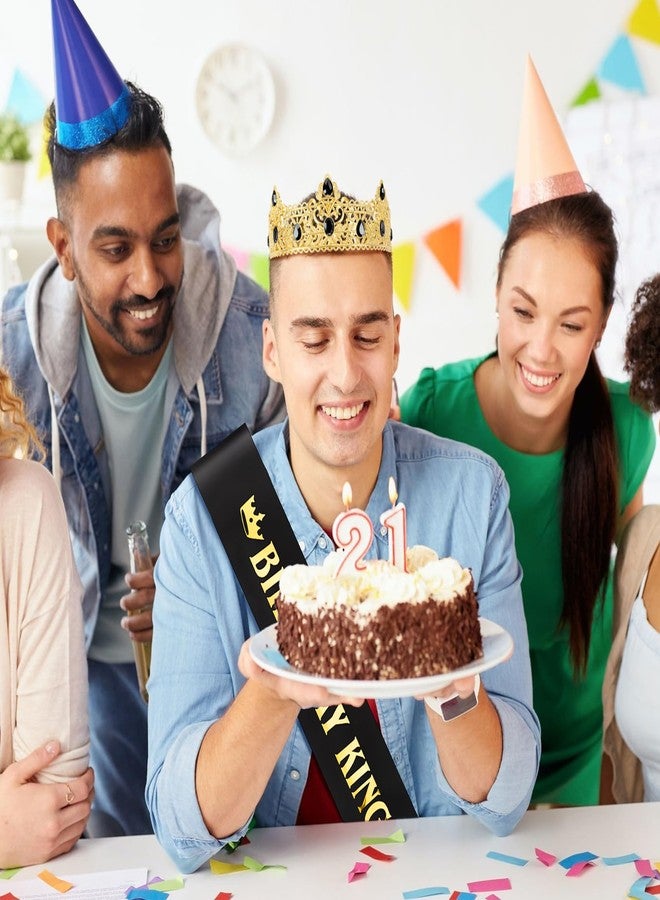 UlZDVUli Birthday King Crown, Birthday King Headband Tiara Sash Accessories Set for Men, Gold Black Crown Sash Decorations Party Favors for Boy - Image 5